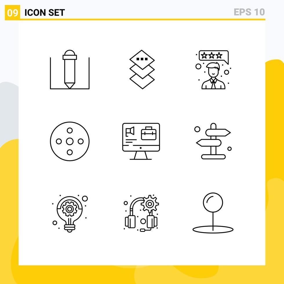 Pack of 9 creative Outlines of direction job camera reel speaker computer Editable Vector Design Elements