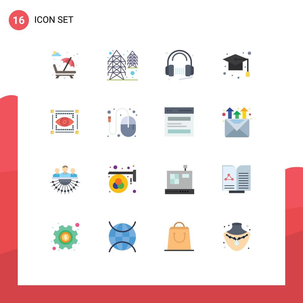 Editable Vector Line Pack of 16 Simple Flat Colors of school education supply cap music Editable Pack of Creative Vector Design Elements