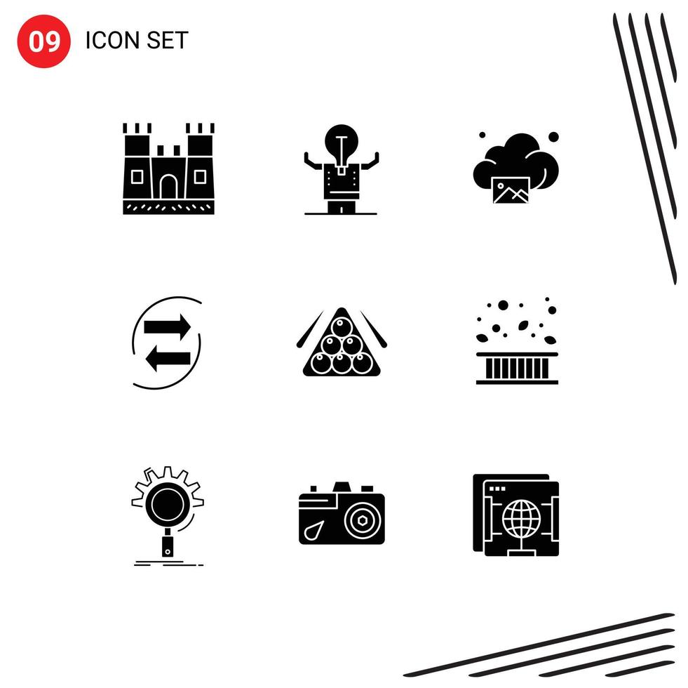 Group of 9 Solid Glyphs Signs and Symbols for paper exchang cloud data chang Editable Vector Design Elements