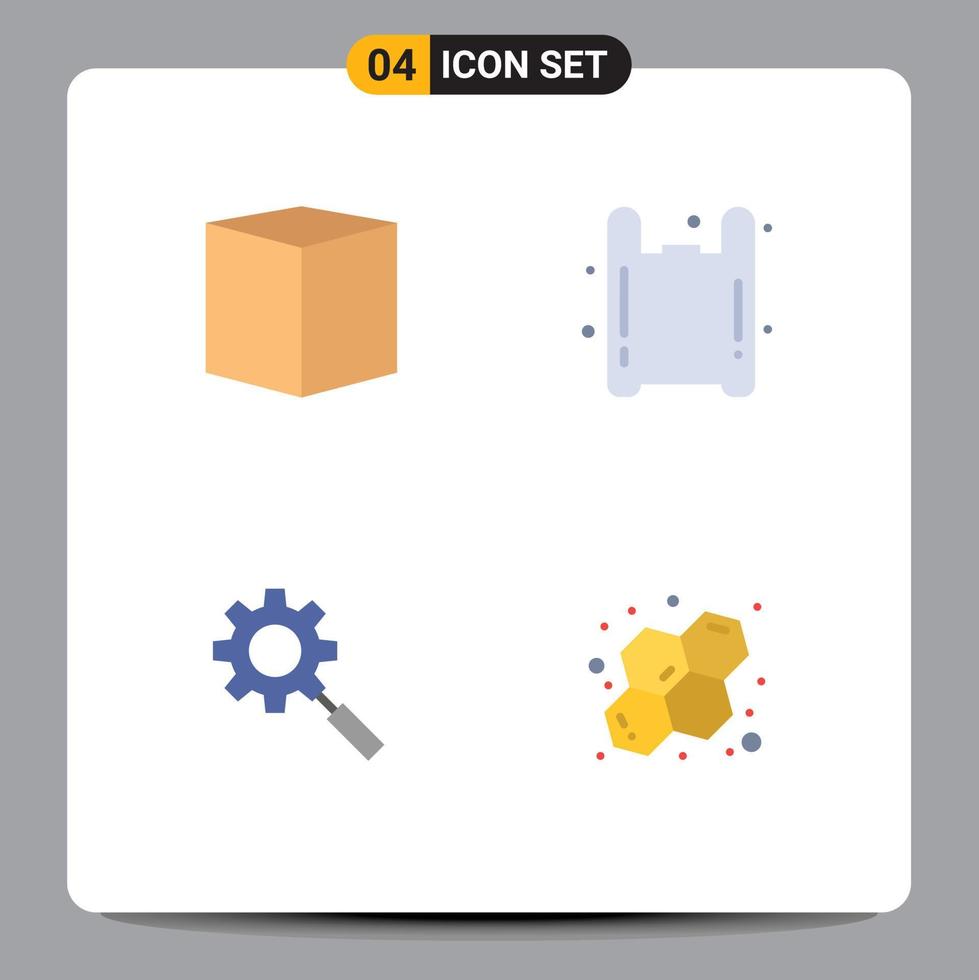4 Universal Flat Icons Set for Web and Mobile Applications box research e plastic setting Editable Vector Design Elements