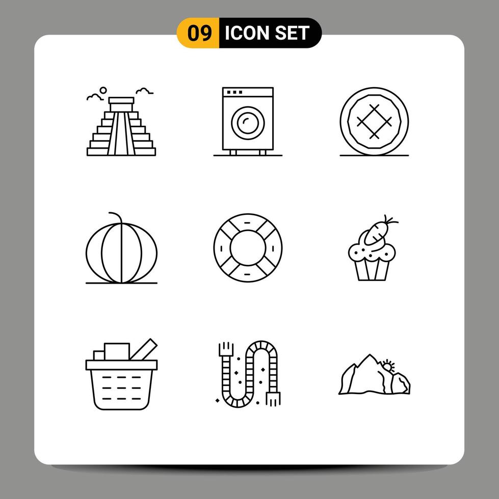Set of 9 Vector Outlines on Grid for pumpkin nature hardware health food Editable Vector Design Elements