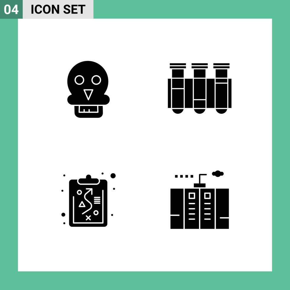 Set of 4 Vector Solid Glyphs on Grid for skull clipboard man science strategy Editable Vector Design Elements