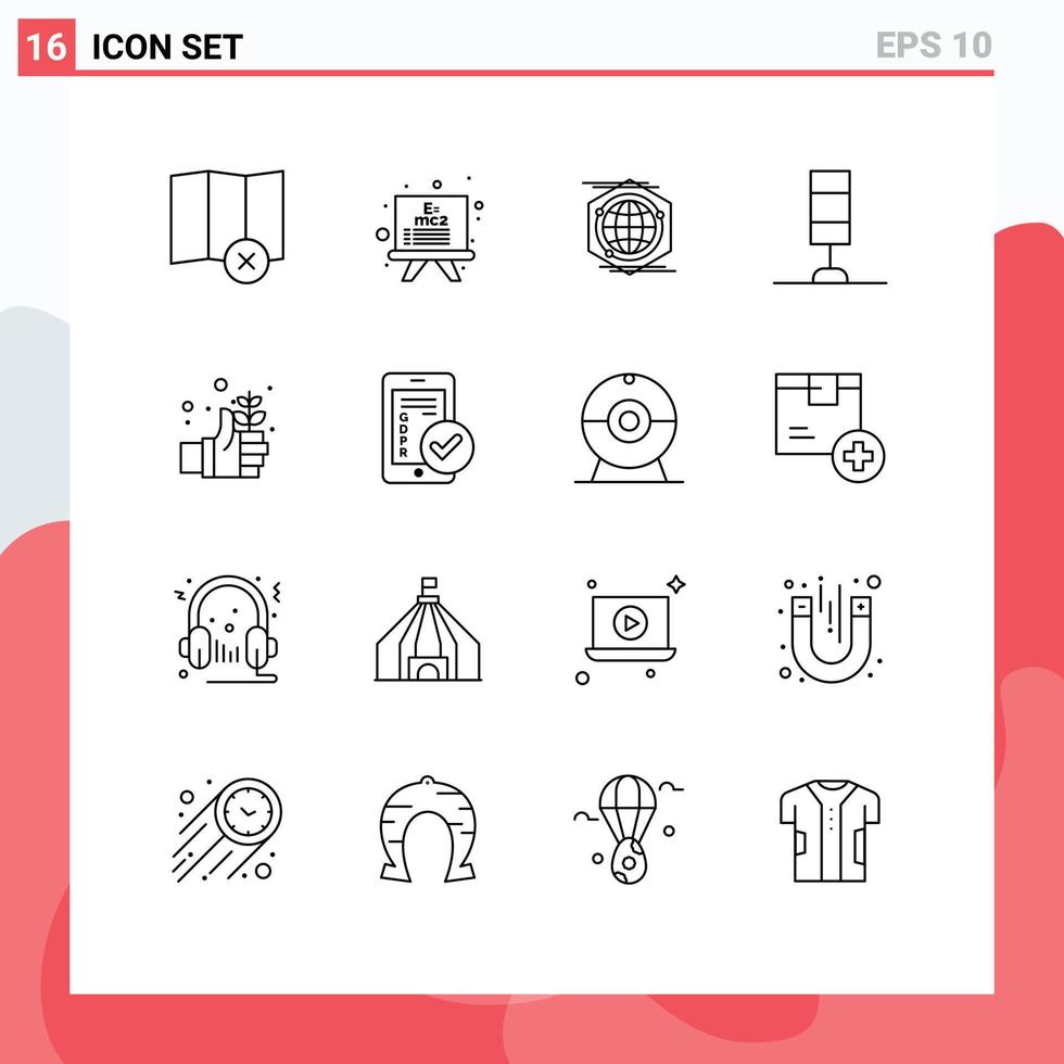 Set of 16 Vector Outlines on Grid for gdpr safe space day light Editable Vector Design Elements
