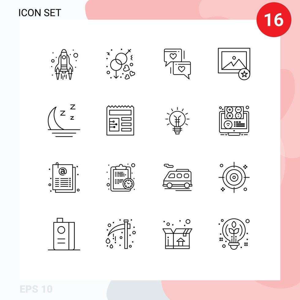 Set of 16 Vector Outlines on Grid for nature foggy chat photo favorite Editable Vector Design Elements