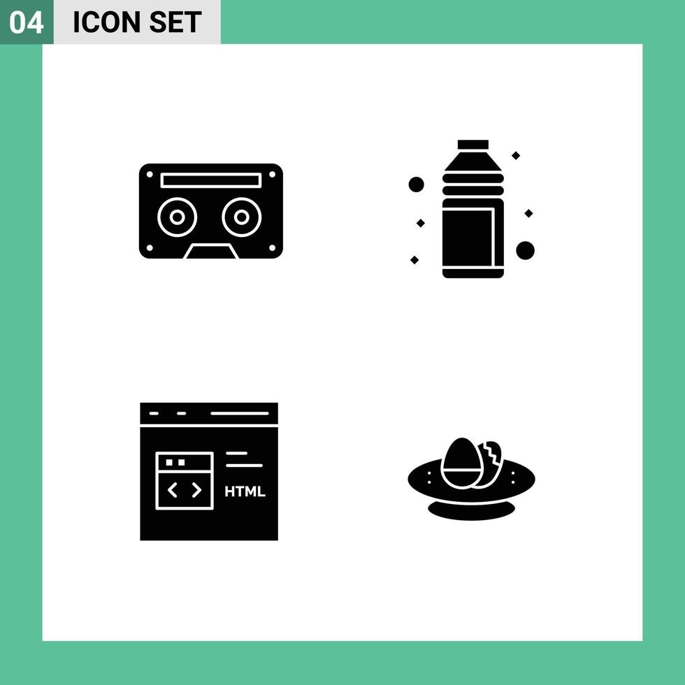 Universal Icon Symbols Group of 4 Modern Solid Glyphs of analog summer music beach code Editable Vector Design Elements