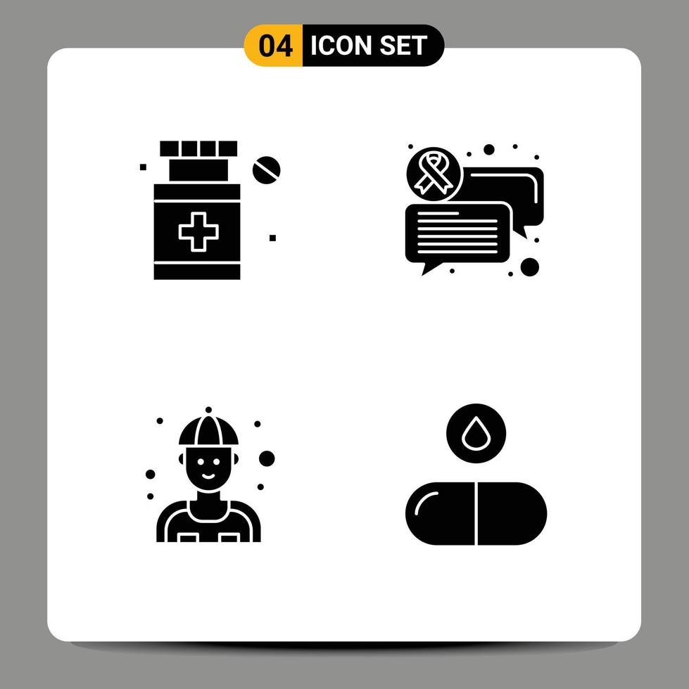 4 User Interface Solid Glyph Pack of modern Signs and Symbols of healthcare repair chat man tablet Editable Vector Design Elements