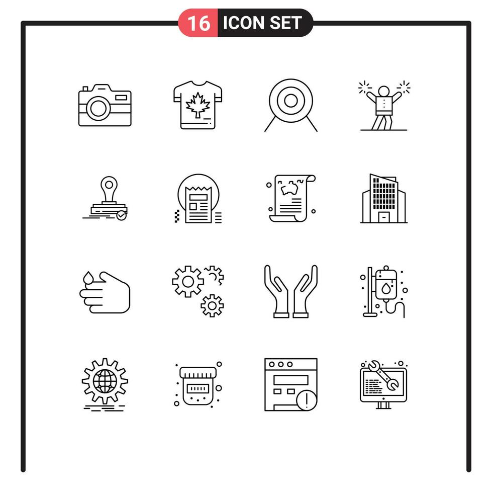 Pack of 16 Modern Outlines Signs and Symbols for Web Print Media such as clone fan maple encourage cheerleader Editable Vector Design Elements