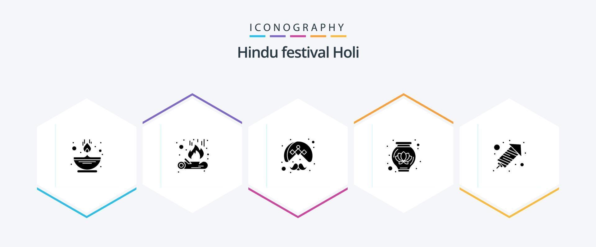 Holi 25 Glyph icon pack including celebration. rocket. man. decoration. pot vector