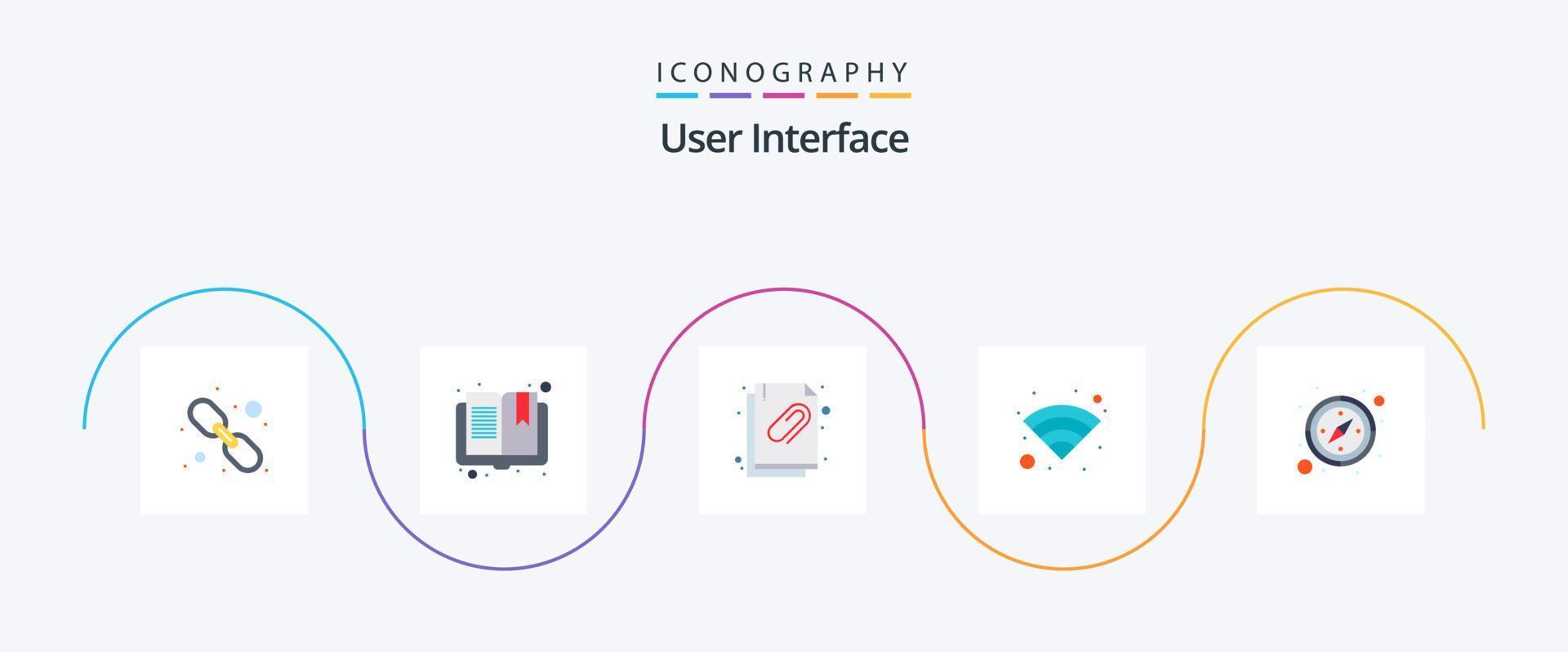 usuario interfaz plano 5 5 icono paquete incluso GPS. Brújula. adjunto documento. inalámbrico. tecnología vector