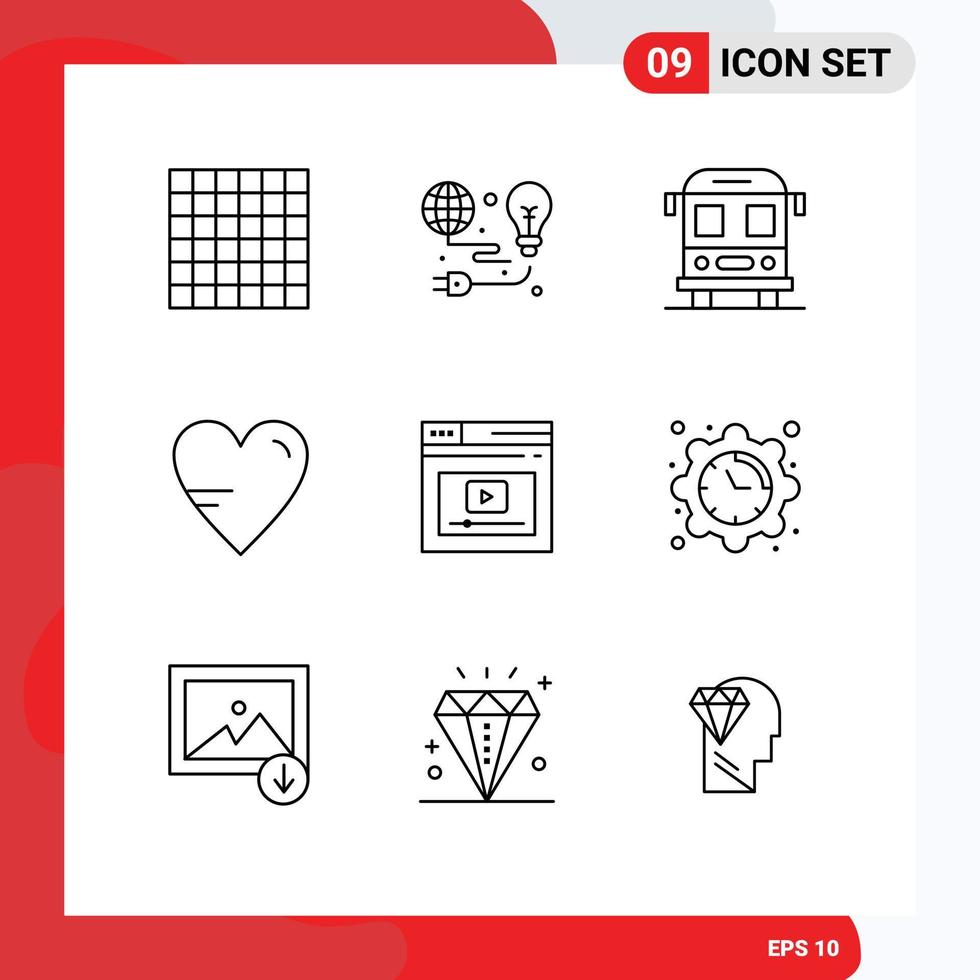 Set of 9 Modern UI Icons Symbols Signs for website page school internet study Editable Vector Design Elements