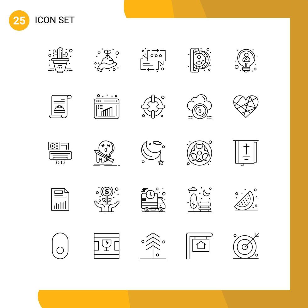 Stock Vector Icon Pack of 25 Line Signs and Symbols for idea creative messages play fun Editable Vector Design Elements