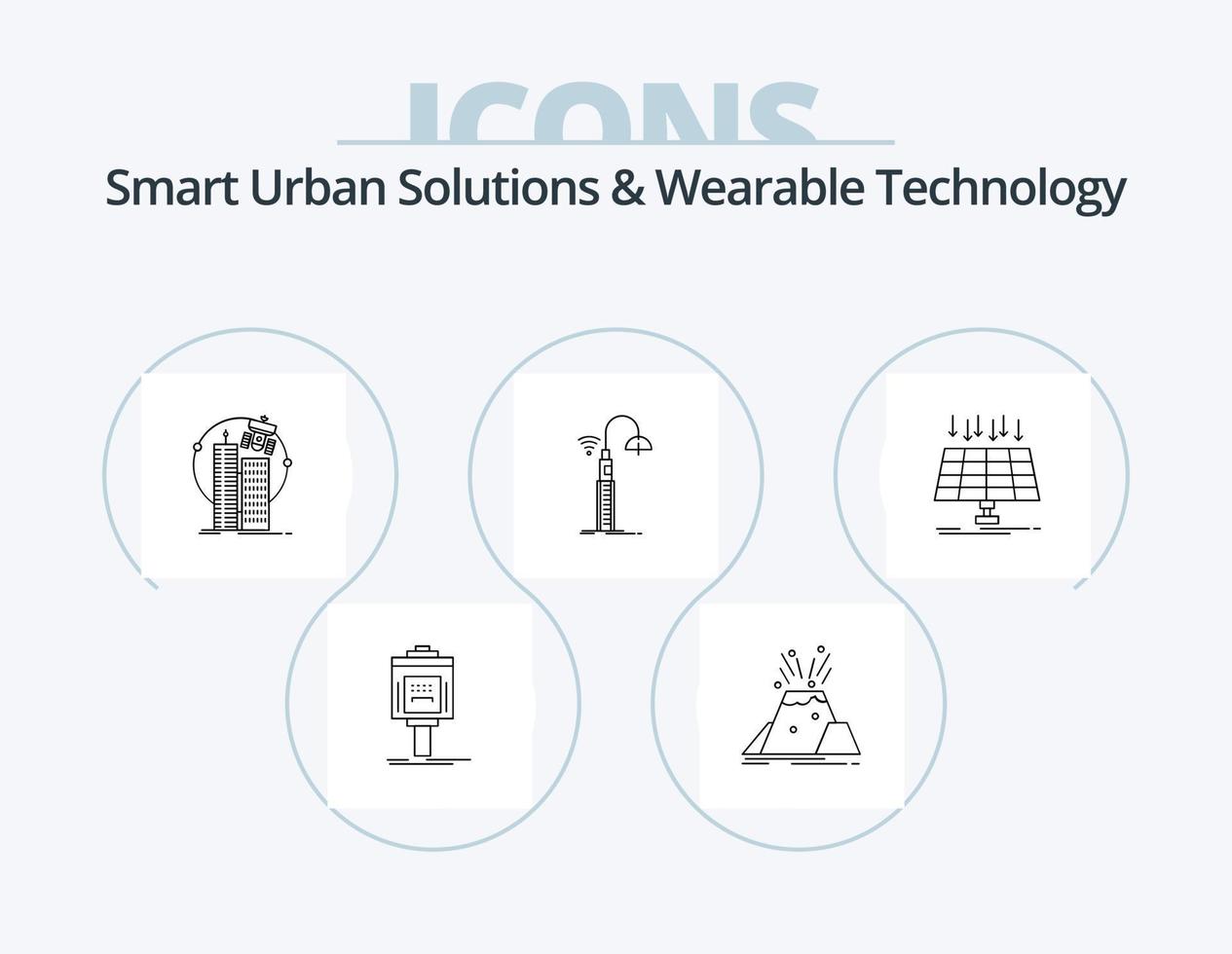 inteligente urbano soluciones y usable tecnología línea icono paquete 5 5 icono diseño. Wifi. luces. seguridad. lente. ciber vector