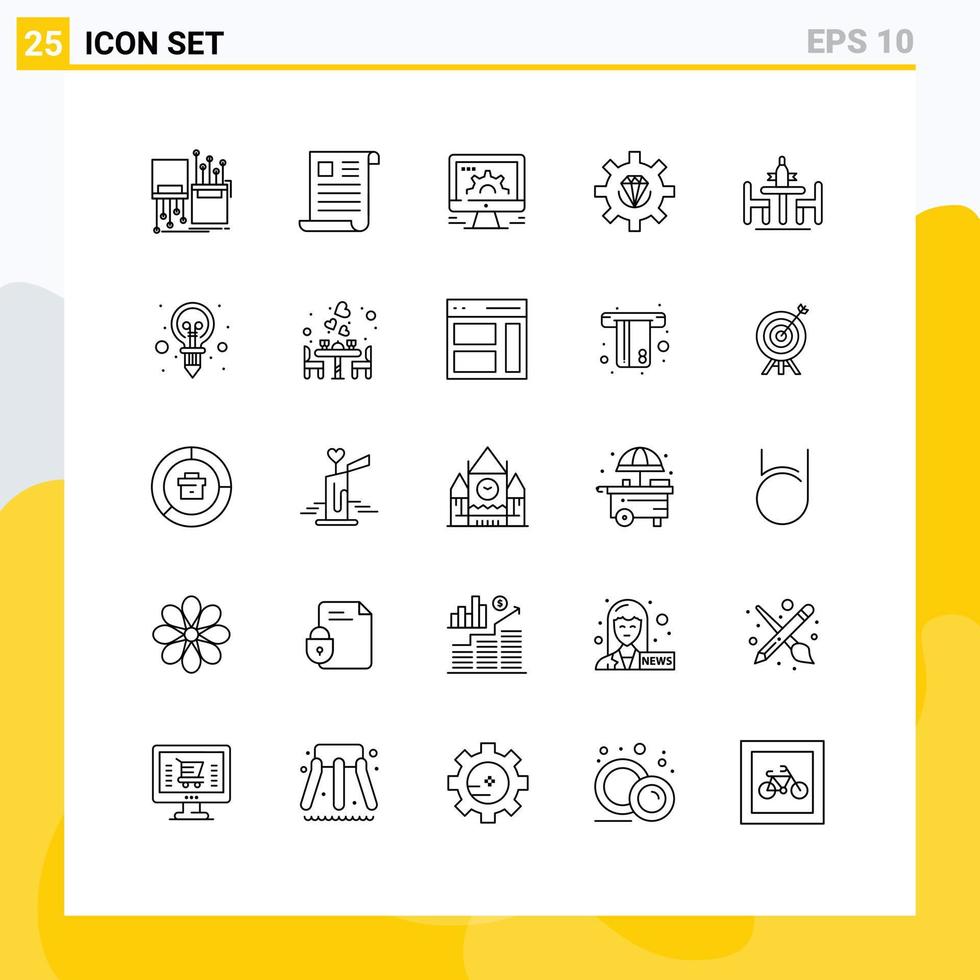 25 Line concept for Websites Mobile and Apps development coding office web settings Editable Vector Design Elements