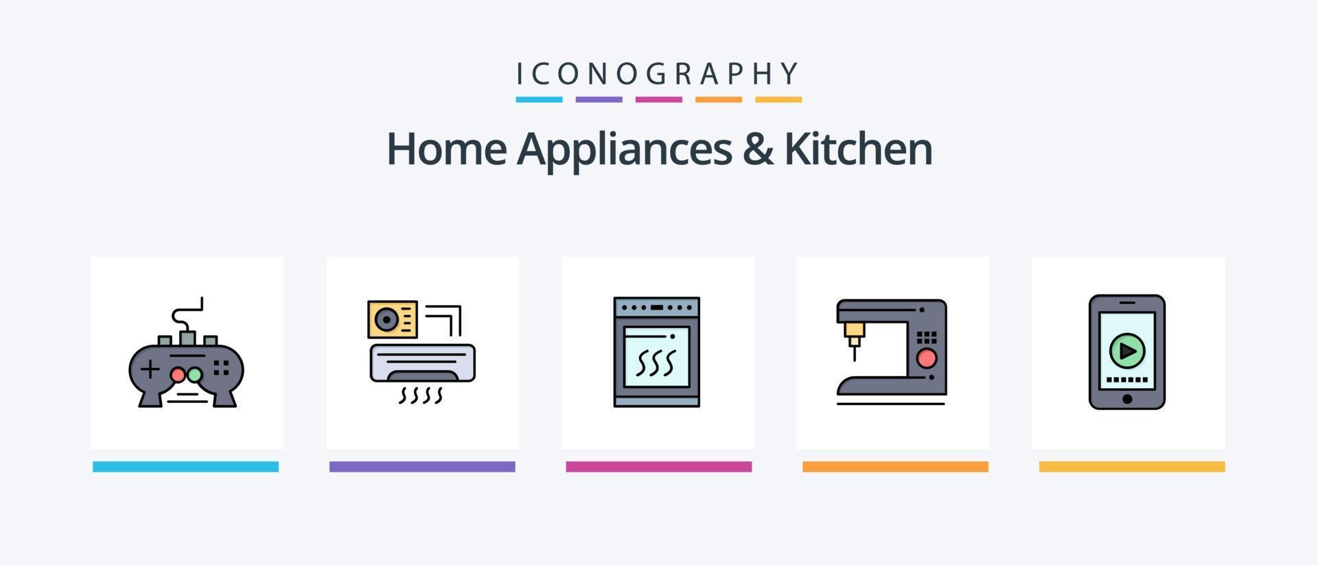 Home Appliances And Kitchen Line Filled 5 Icon Pack Including kitchen. home. cell. heating. fan. Creative Icons Design vector