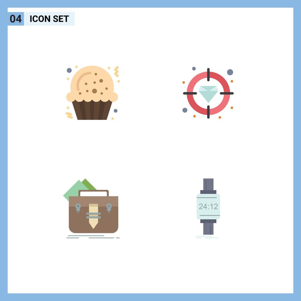 Set of 4 Commercial Flat Icons pack for christmas file diamond target briefcase Editable Vector Design Elements