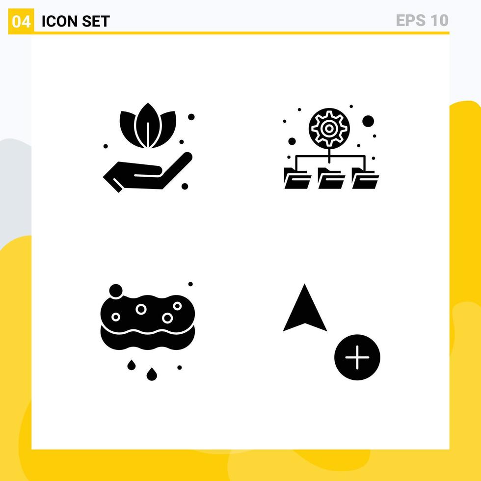 User Interface Pack of 4 Basic Solid Glyphs of hand wash database clean copy Editable Vector Design Elements