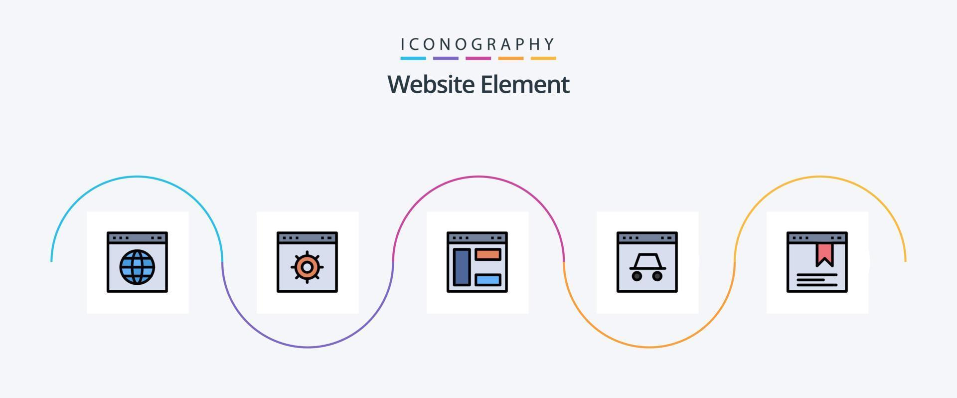 Website Element Line Filled Flat 5 Icon Pack Including . website. hacker. page. website vector