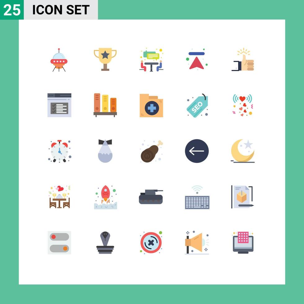 Pack of 25 Modern Flat Colors Signs and Symbols for Web Print Media such as up like interview upload arrows Editable Vector Design Elements