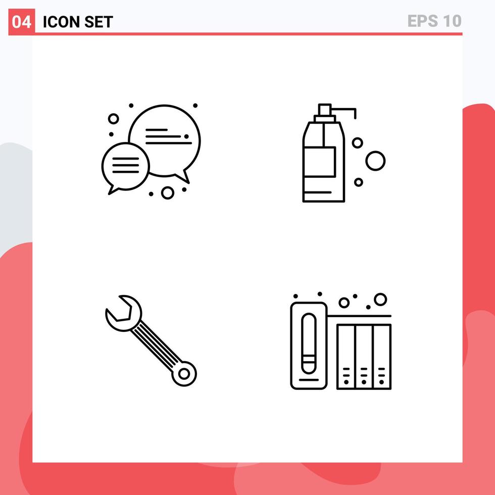 User Interface Pack of 4 Basic Filledline Flat Colors of bubble construction cleaning wrench data Editable Vector Design Elements
