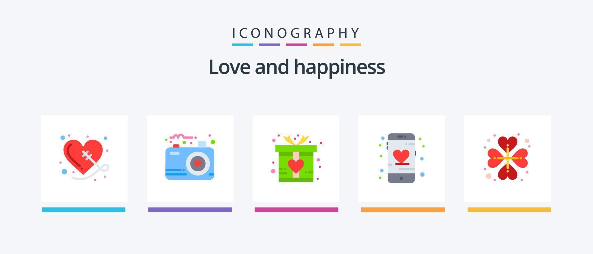 Love Flat 5 Icon Pack Including rose. heart. gift. mobile. heart. Creative Icons Design vector