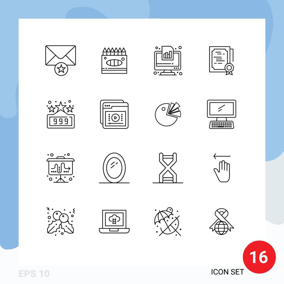 Outline Pack of 16 Universal Symbols of high score stamp diagram sign certificate Editable Vector Design Elements