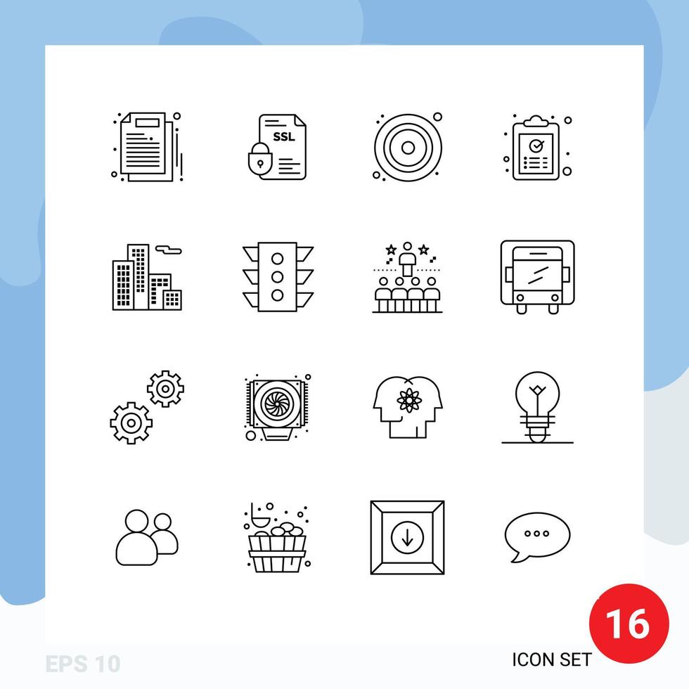 Modern Set of 16 Outlines and symbols such as task ok ssl copy video Editable Vector Design Elements