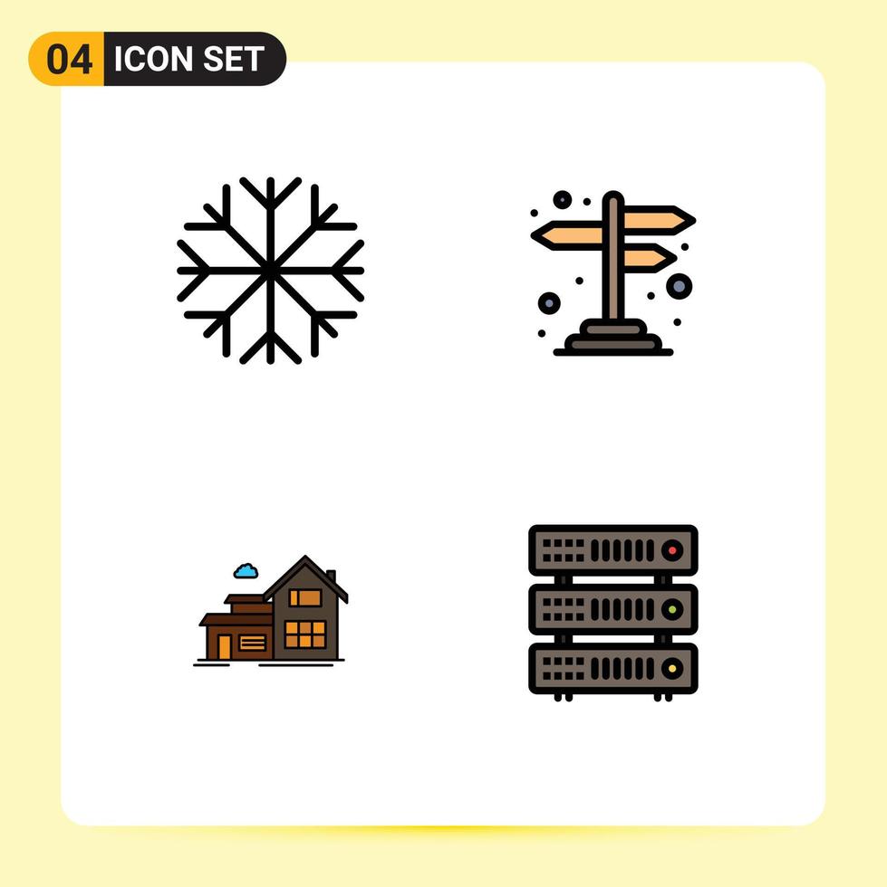 Group of 4 Modern Filledline Flat Colors Set for nature building direction cross road database Editable Vector Design Elements