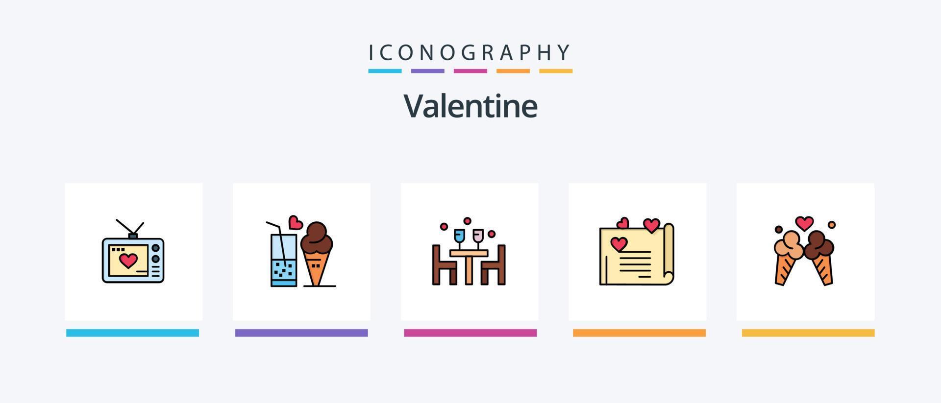 Valentine Line Filled 5 Icon Pack Including love. valentines. love. valentine. romantic night. Creative Icons Design vector