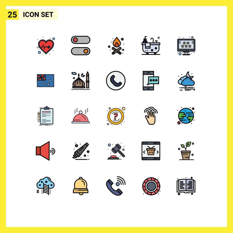 Universal Icon Symbols Group of 25 Modern Filled line Flat Colors of stars rating campfire ranking hub Editable Vector Design Elements