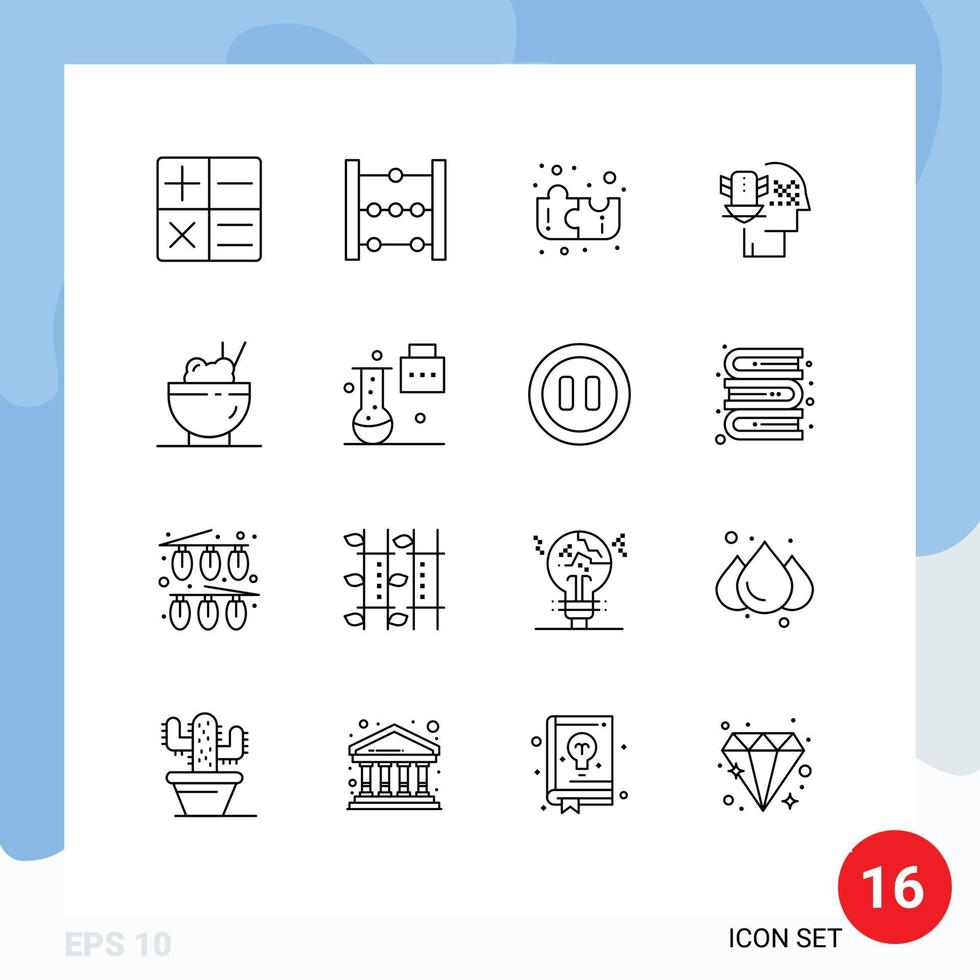Pack of 16 Modern Outlines Signs and Symbols for Web Print Media such as science education expansion and innovation personal data protection rice chinese Editable Vector Design Elements