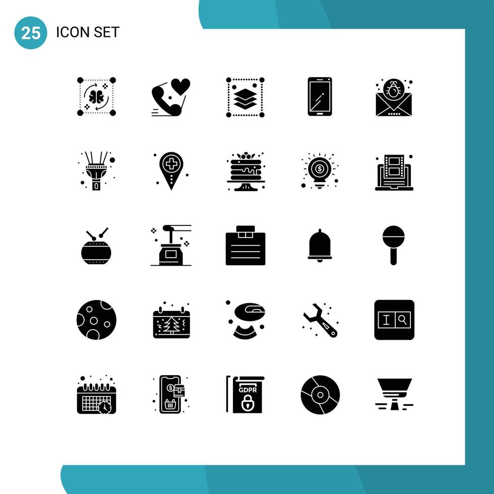 Mobile Interface Solid Glyph Set of 25 Pictograms of huawei smart phone love phone layers Editable Vector Design Elements