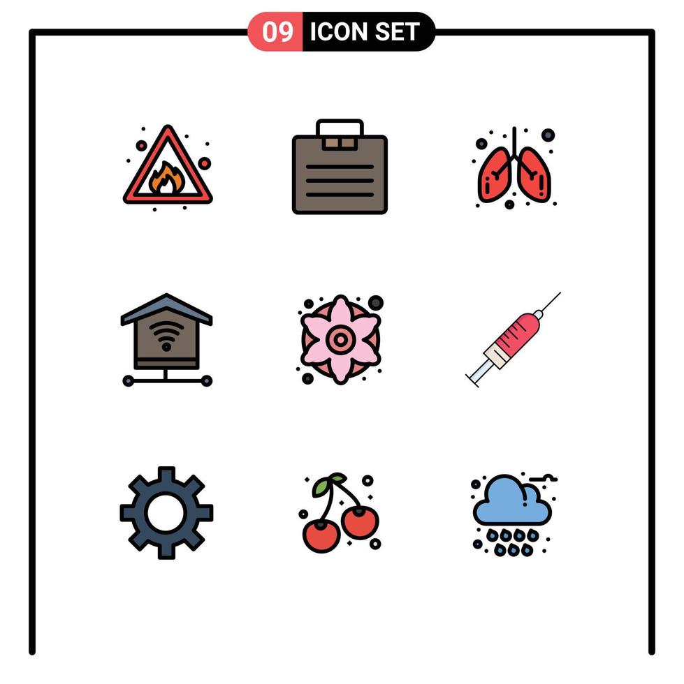 Modern Set of 9 Filledline Flat Colors and symbols such as flowers colorful flowers care signal security Editable Vector Design Elements