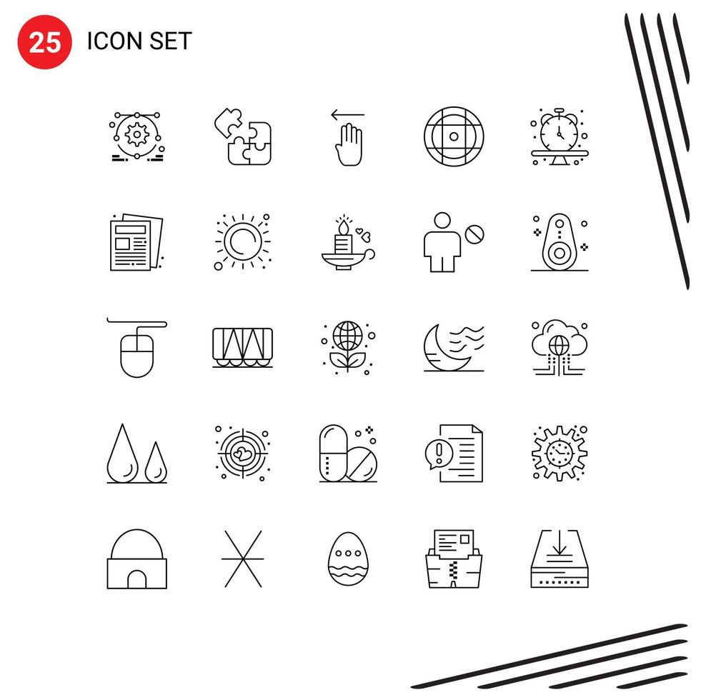 25 User Interface Line Pack of modern Signs and Symbols of wristwatch clock finger sport ball Editable Vector Design Elements