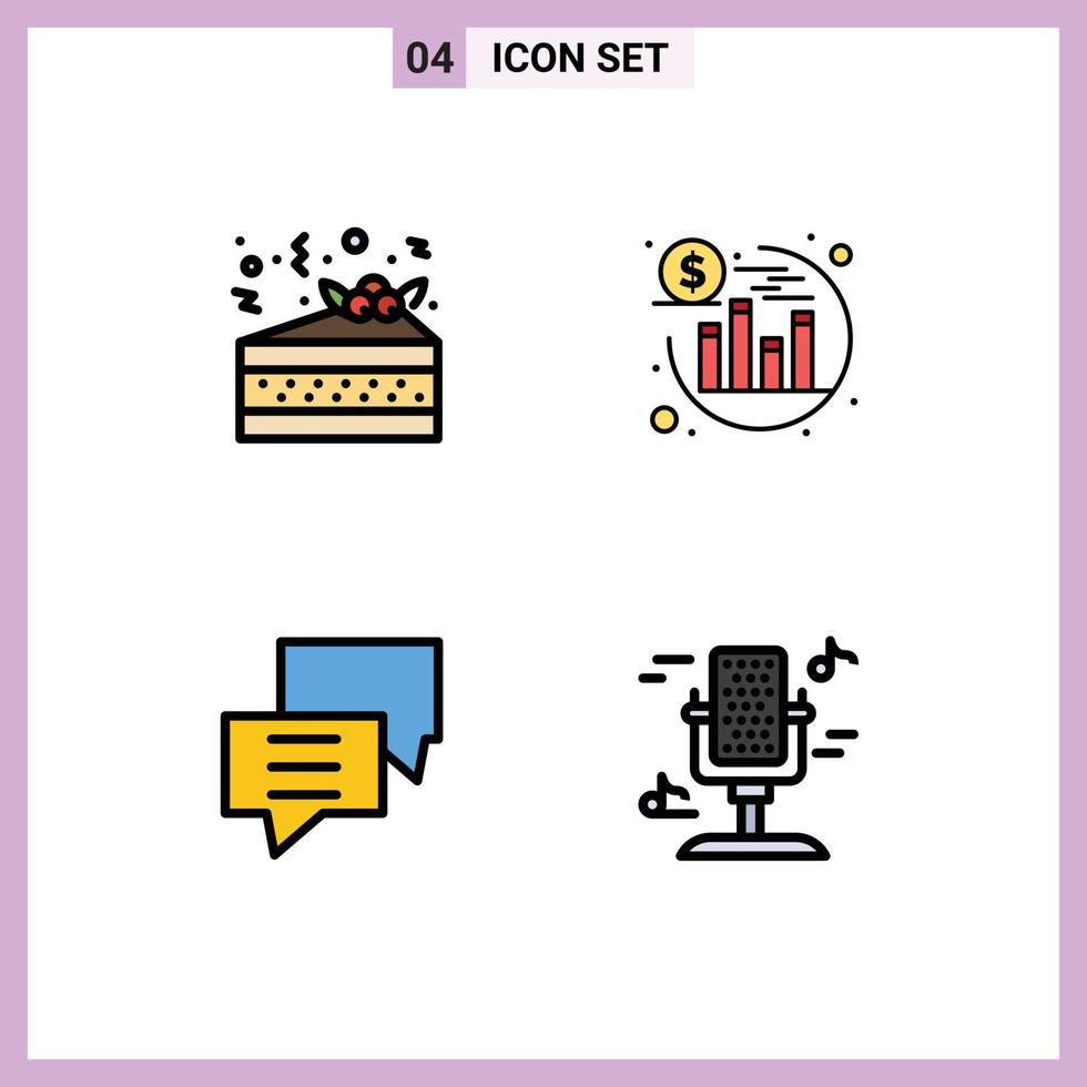 Set of 4 Modern UI Icons Symbols Signs for night discuss investment bubbles audio Editable Vector Design Elements