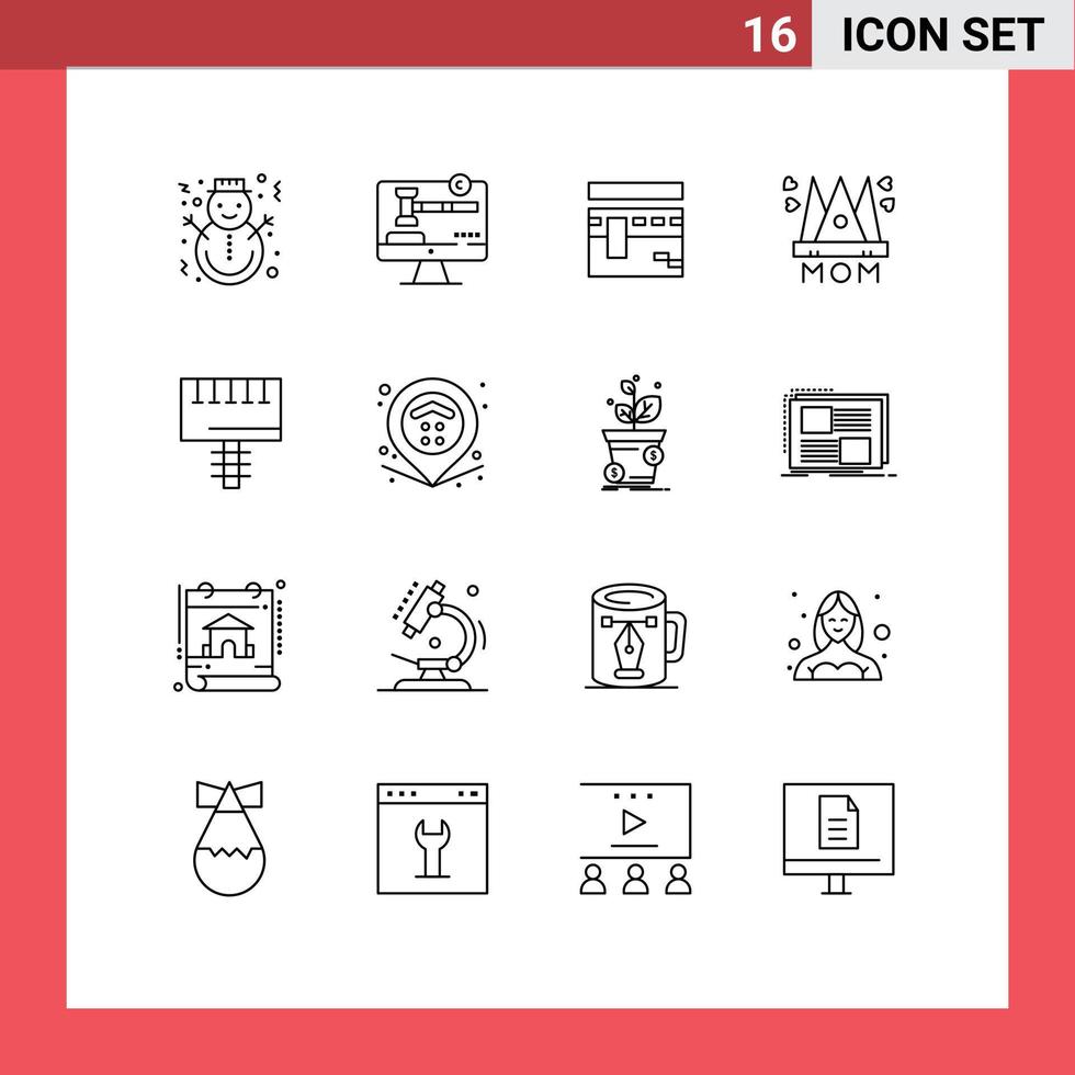 16 Universal Outlines Set for Web and Mobile Applications mother love law hat islam Editable Vector Design Elements