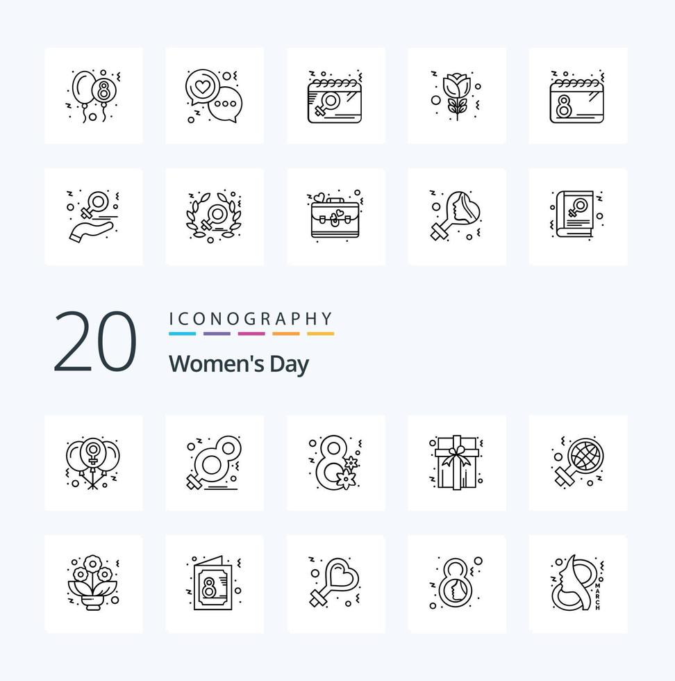 20 Womens Day Line icon Pack like day gift symbol box gift vector