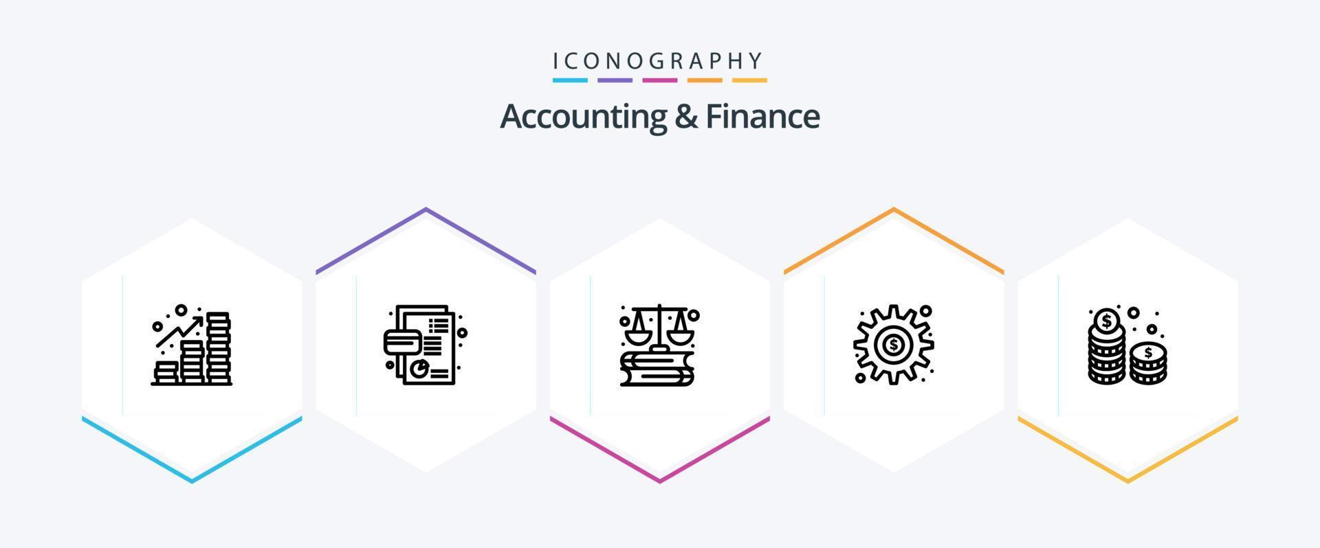 Accounting And Finance 25 Line icon pack including options. generate. pie chart. gear. marketing vector