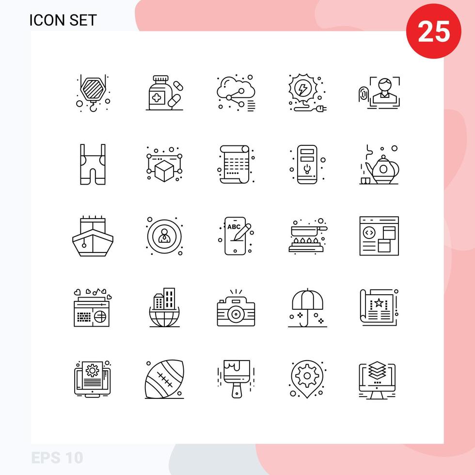 Group of 25 Lines Signs and Symbols for scanning recognition share fingerprint power Editable Vector Design Elements