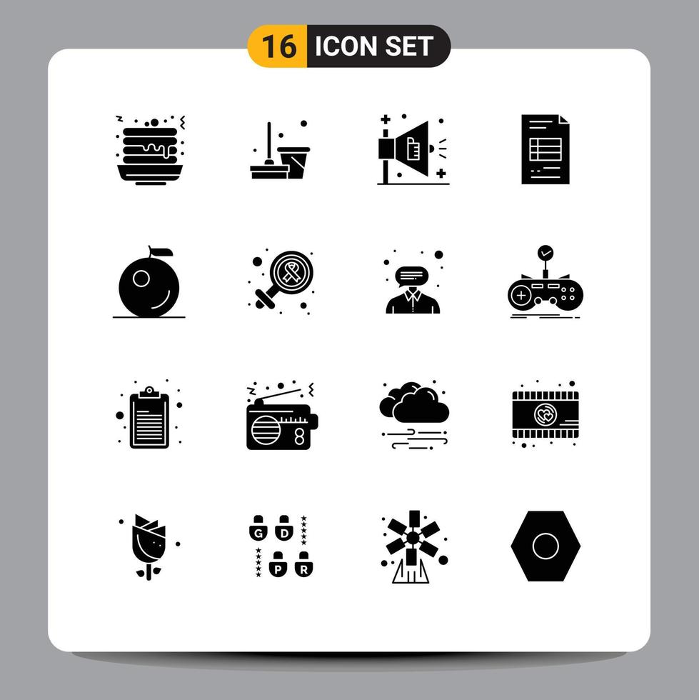 Solid Glyph Pack of 16 Universal Symbols of female fruit ad business business report Editable Vector Design Elements