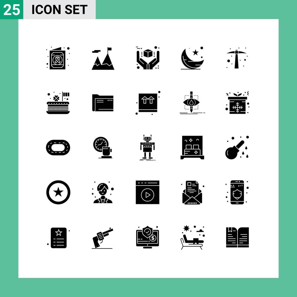 Group of 25 Solid Glyphs Signs and Symbols for hard work night best star moon Editable Vector Design Elements