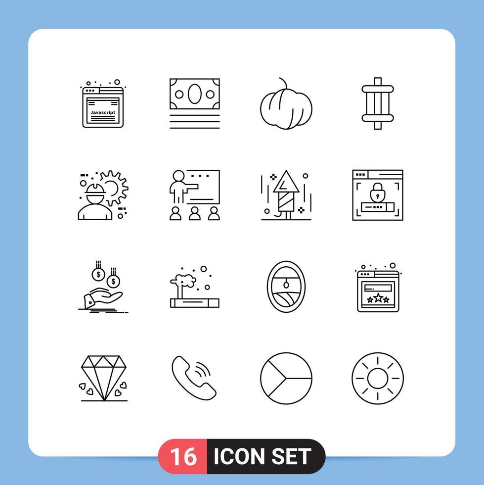 16 Universal Outlines Set for Web and Mobile Applications labour construction worker food architect components Editable Vector Design Elements