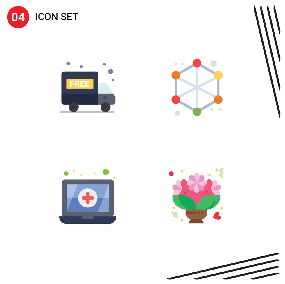 Pack of 4 Modern Flat Icons Signs and Symbols for Web Print Media such as delivery truck flower analytics web romantic Editable Vector Design Elements