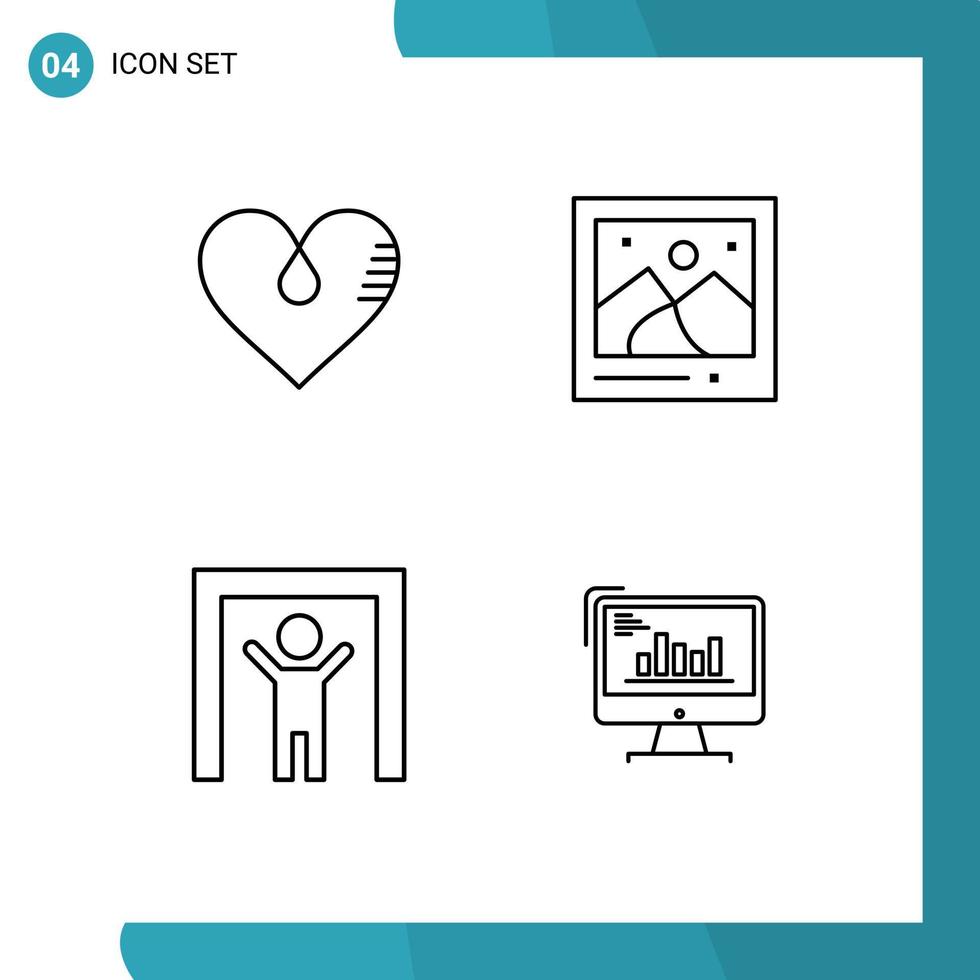 User Interface Pack of 4 Basic Filledline Flat Colors of heart human scanner favorite landmark security Editable Vector Design Elements