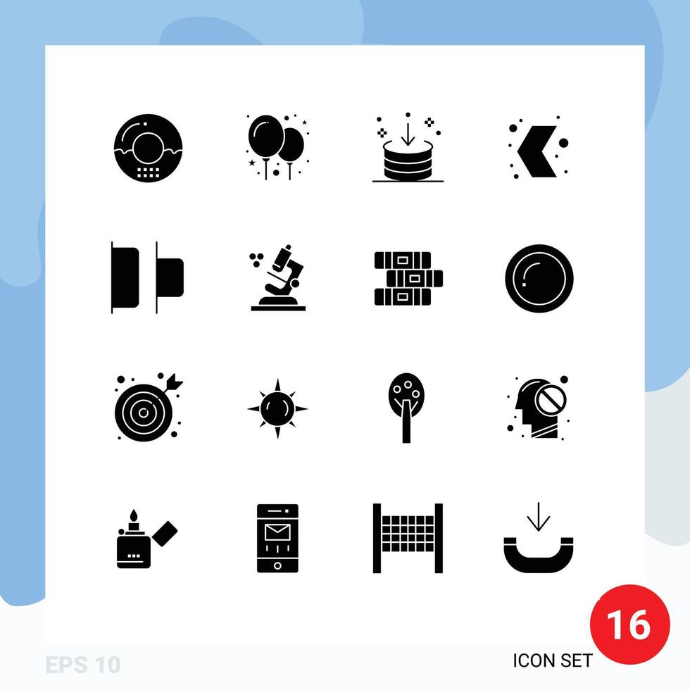 16 User Interface Solid Glyph Pack of modern Signs and Symbols of pointer left direction direction interface Editable Vector Design Elements