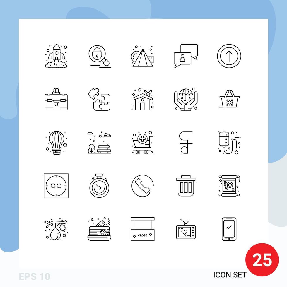 25 Universal Line Signs Symbols of upload man internet chat cubes Editable Vector Design Elements