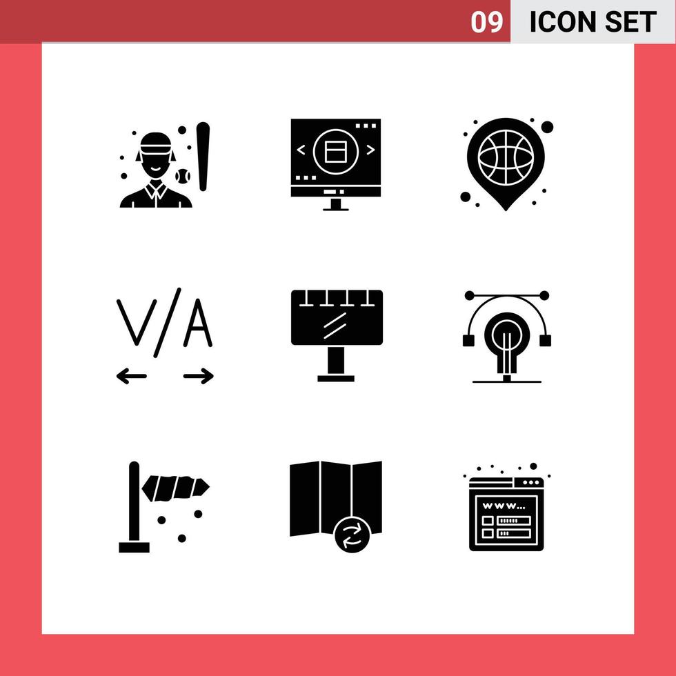 Set of 9 Modern UI Icons Symbols Signs for sign board kerning shopping sport location Editable Vector Design Elements