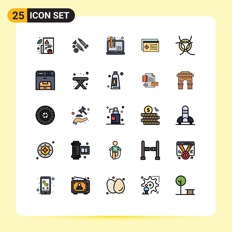 Modern Set of 25 Filled line Flat Colors and symbols such as science object design target setting Editable Vector Design Elements