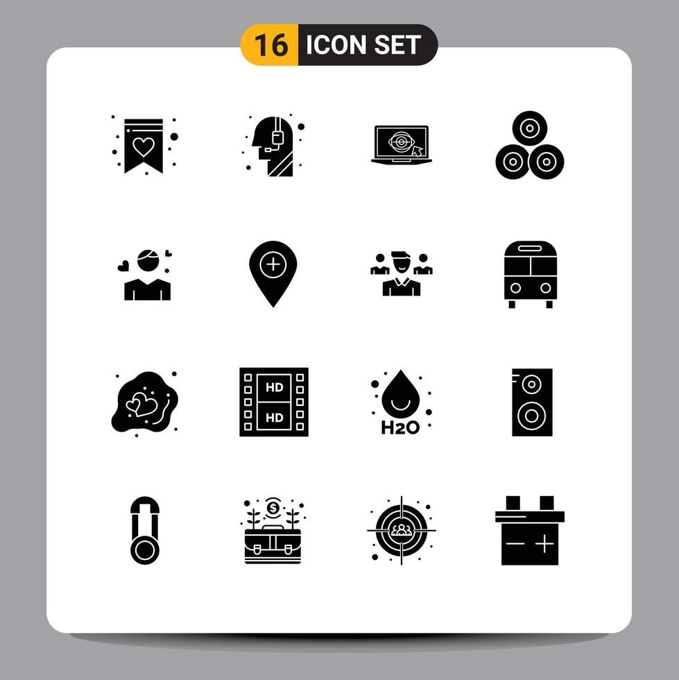 Modern Set of 16 Solid Glyphs Pictograph of avatar man monitor village hays Editable Vector Design Elements