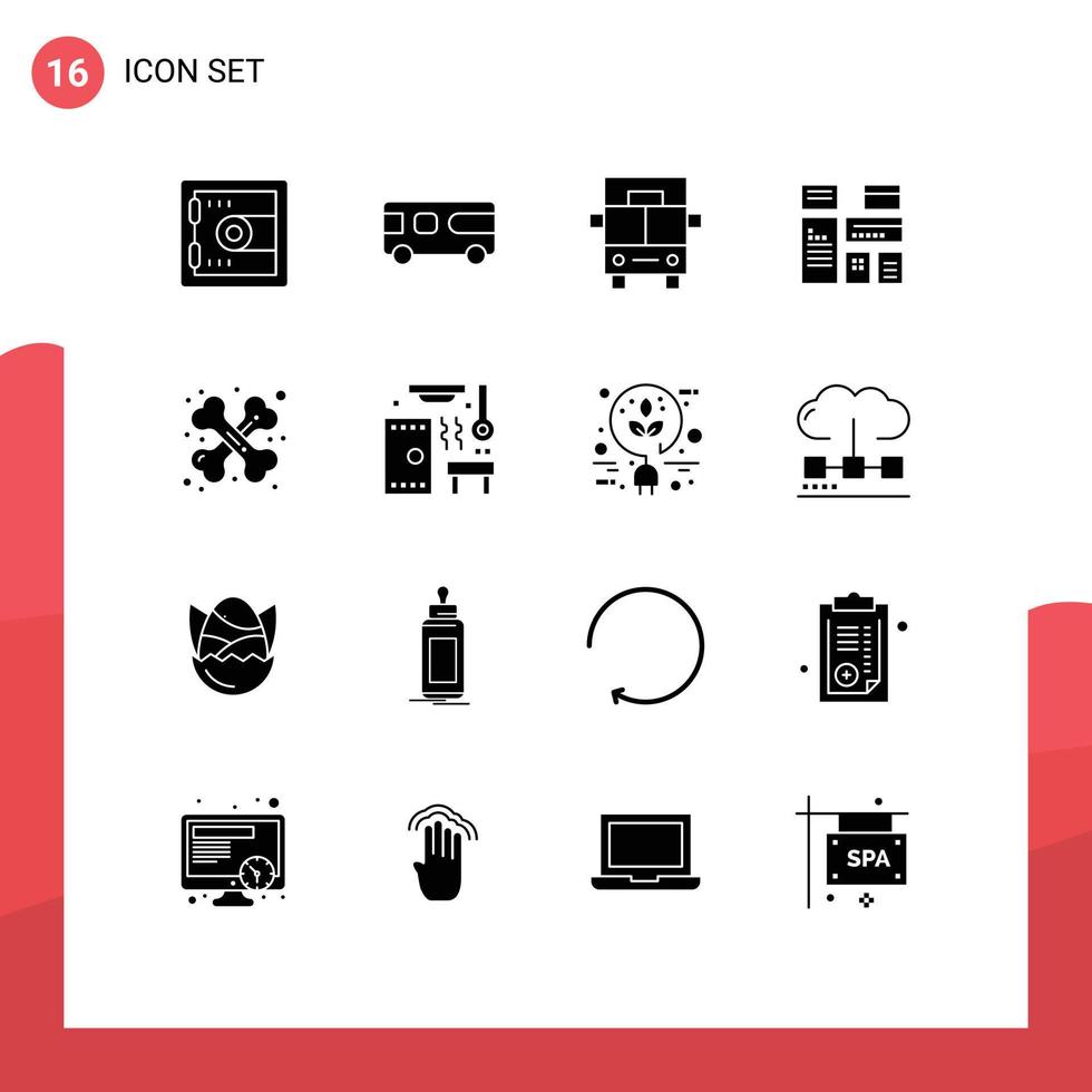 16 Solid Glyph concept for Websites Mobile and Apps traumatology health vehicles care native advertising Editable Vector Design Elements