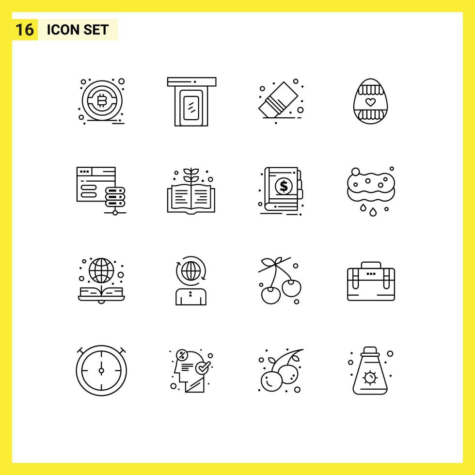 Pictogram Set of 16 Simple Outlines of server database remove holidays egg Editable Vector Design Elements